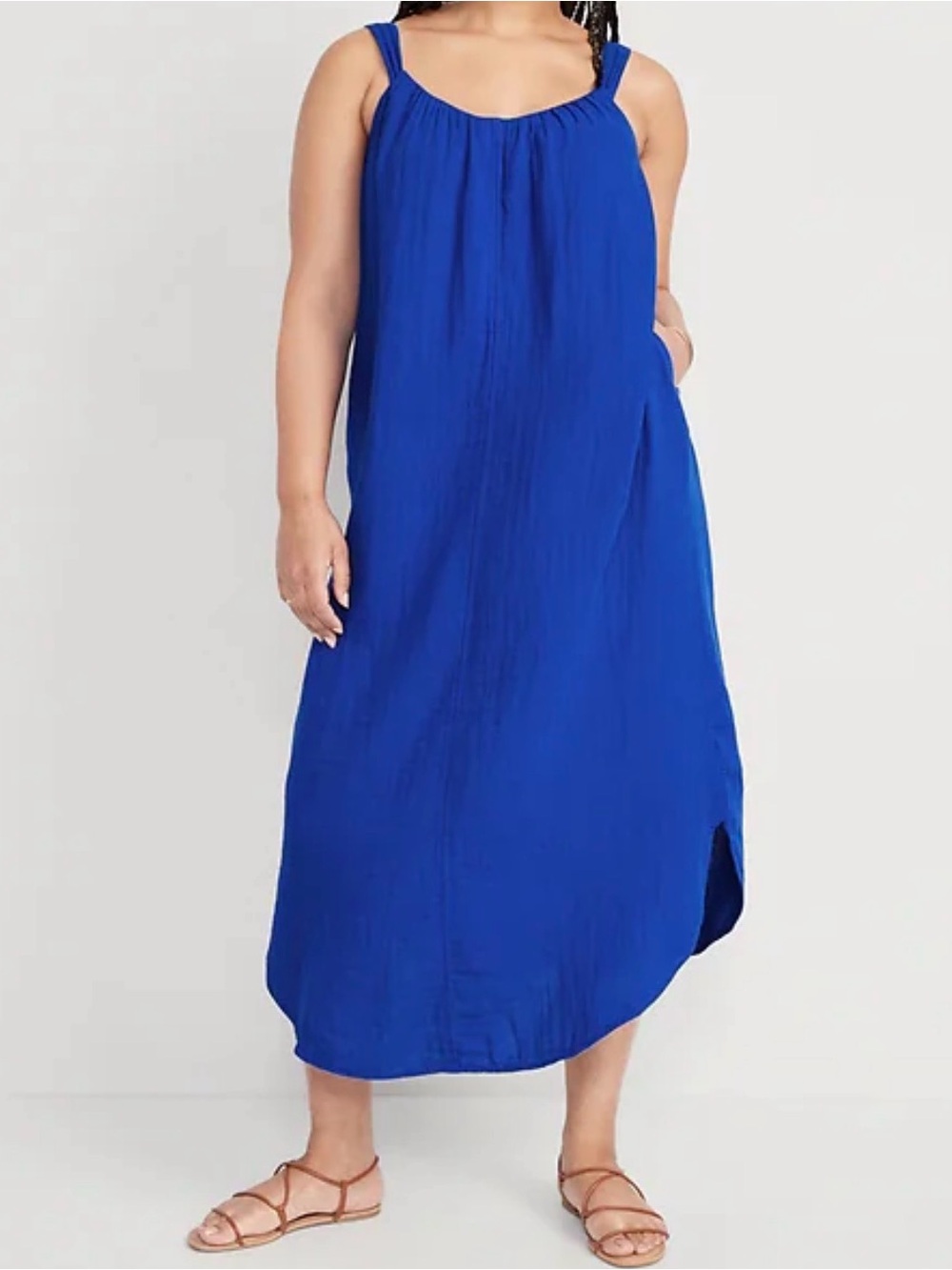 Old Navy Size XXL Royal Blue Shirred Maxi Dress Double Weave Gauzey Sleeveless